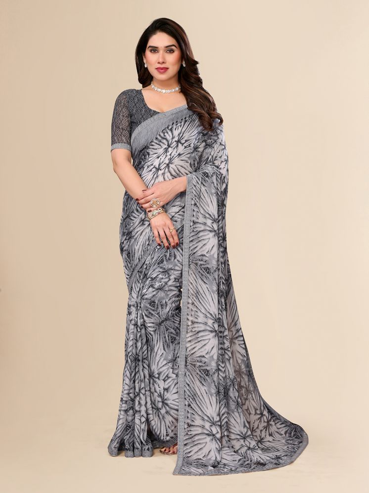     			Kashvi Sarees Pack of 1 Georgette Printed Saree With Blouse Piece ( Grey )