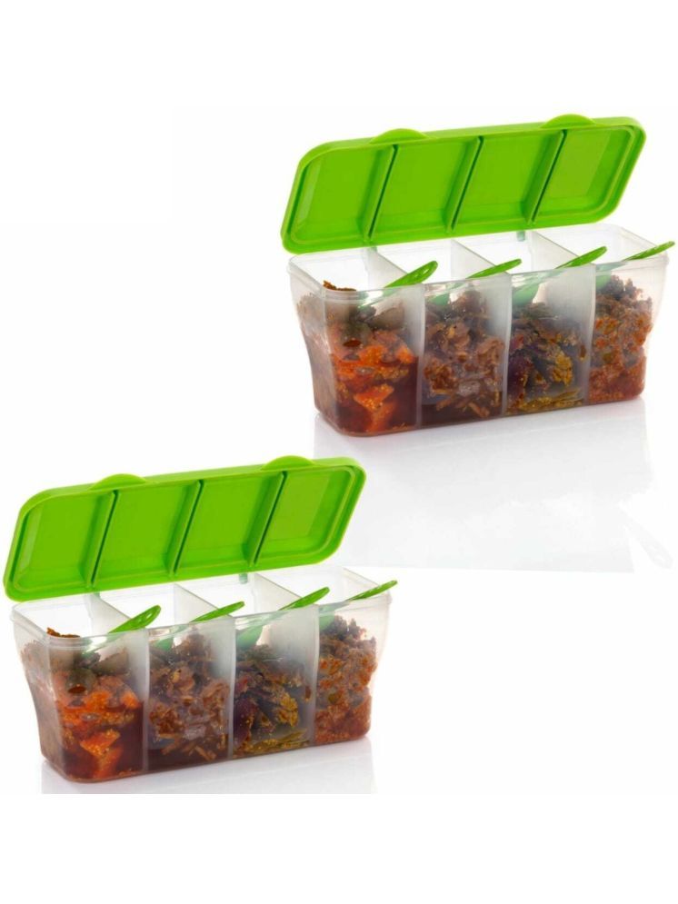     			Metrolife Kitchen Organizer Plastic Parrot Green Spice Container ( Set of 2 )