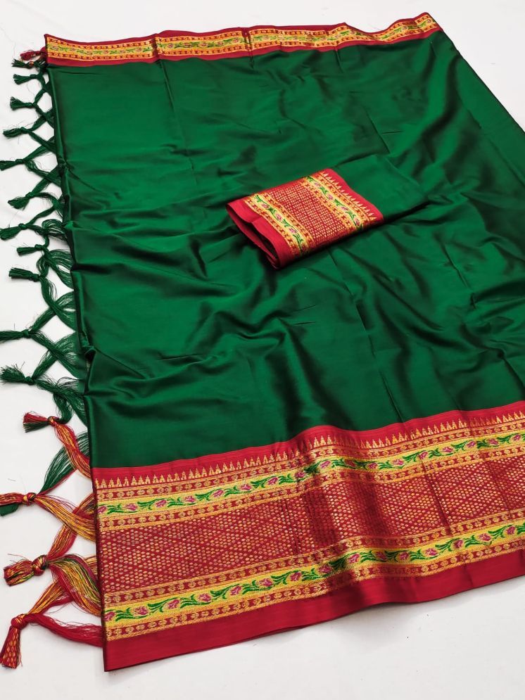     			Any Fab Pack of 1 Banarasi Silk Embroidered Saree With Blouse Piece ( Green )