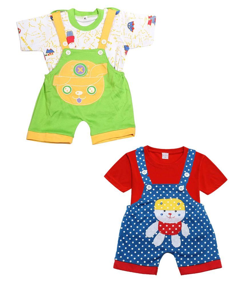     			Babeezworld Pack of 2 Baby Girls Cotton Dungarees ( Multicolor )