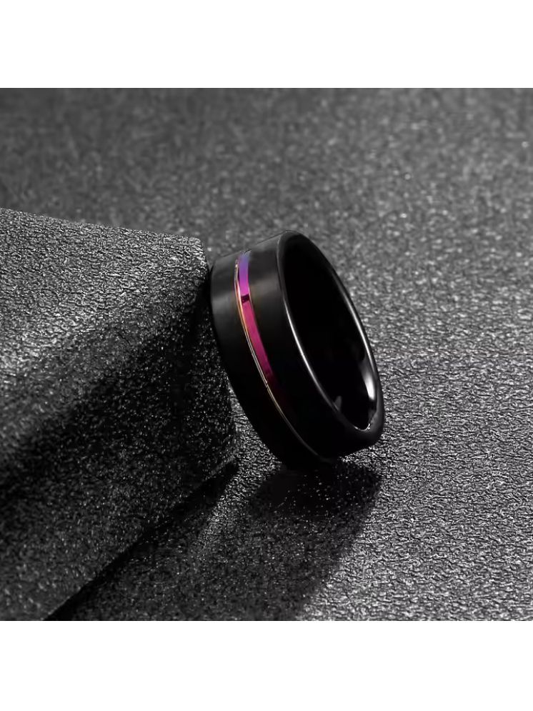     			Fashion Frill Stylish Black With Electric Colourful Line  Ring For Women And Men  Stainless Steel Ring For Women And Men Gift For Him Her