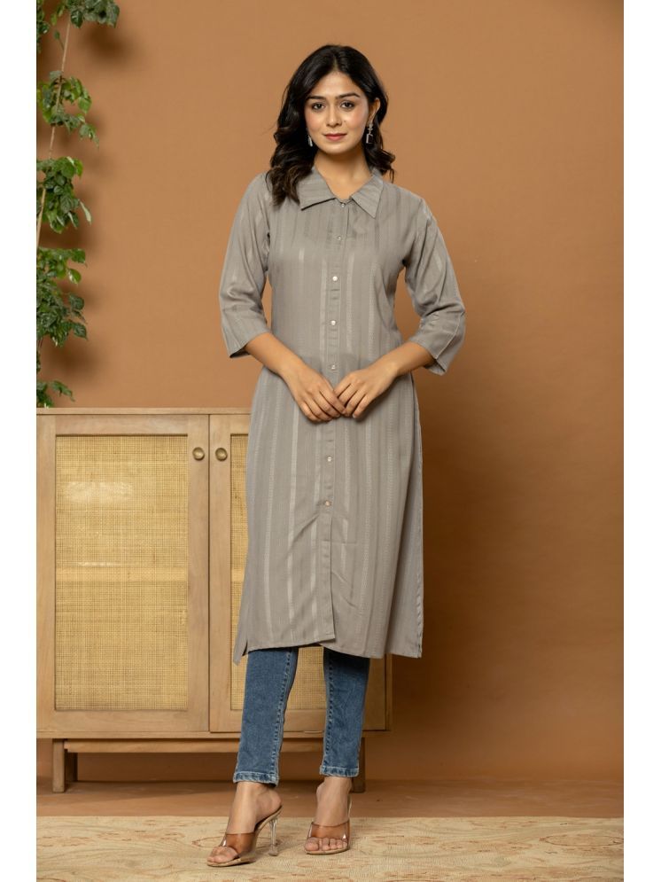     			Flamboyant Pack of 1 Rayon Striped Straight Women's Kurti - ( Grey )