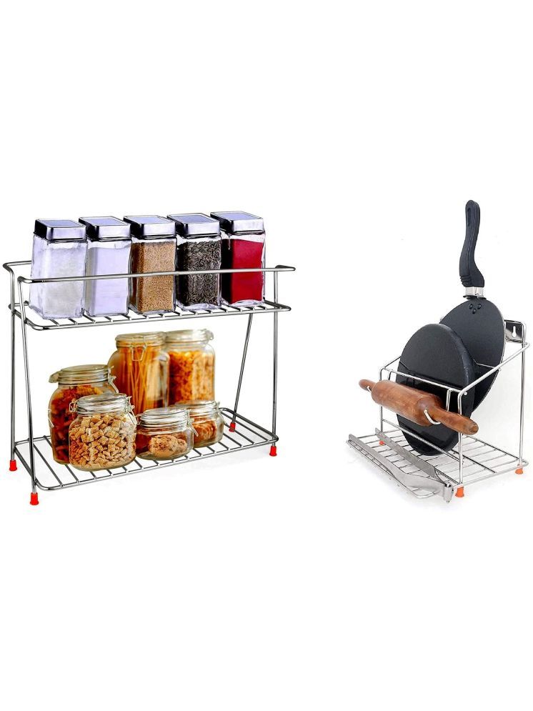     			Home Lane Silver Stainless Steel Storage Racks ( Pack of 2 )