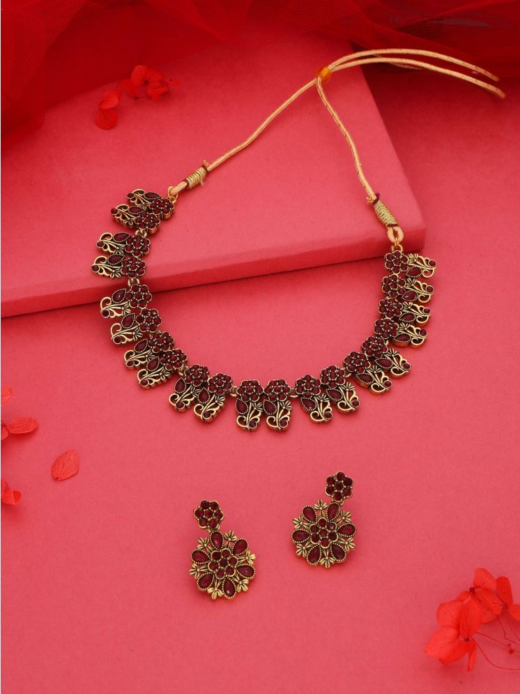     			Lyriss Maroon Brass Necklace Set ( Pack of 1 )