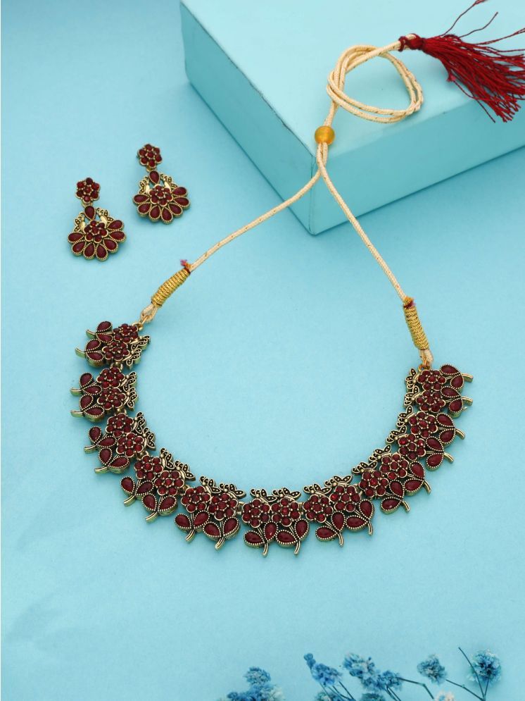     			Lyriss Maroon Brass Necklace Set ( Pack of 1 )