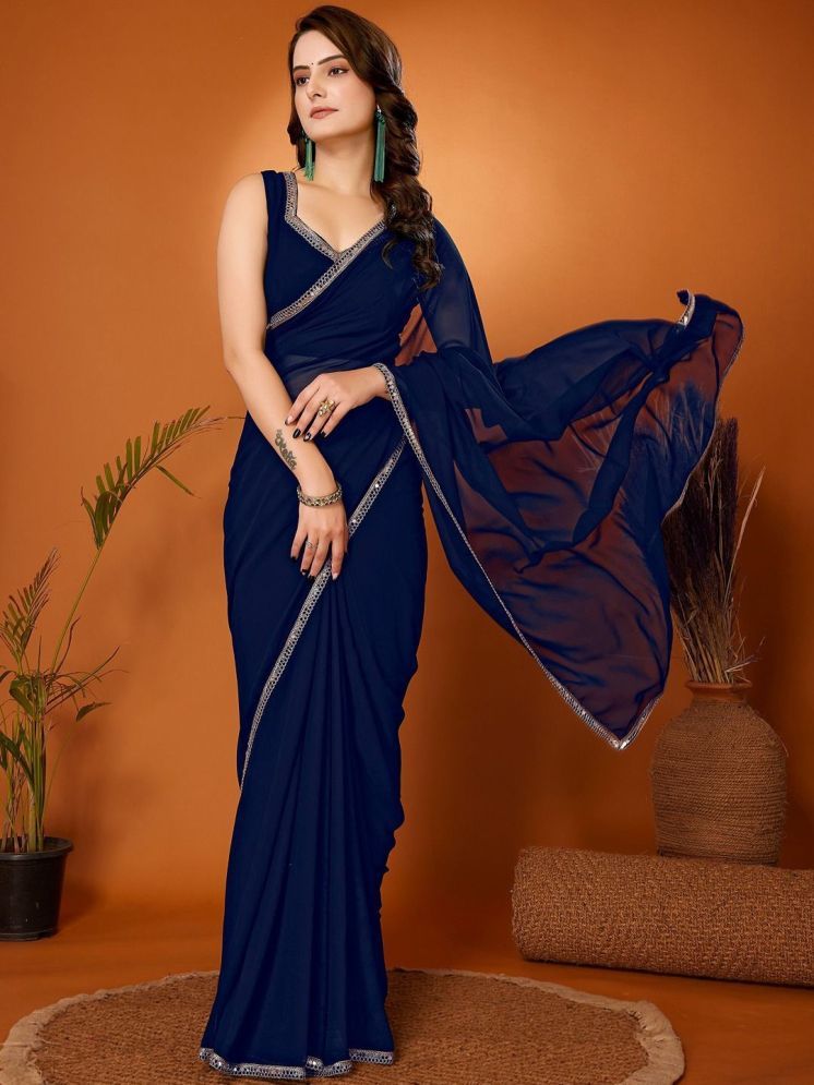     			BLEESBURY Pack of 1 Georgette Solid Saree With Blouse Piece ( Navy Blue )