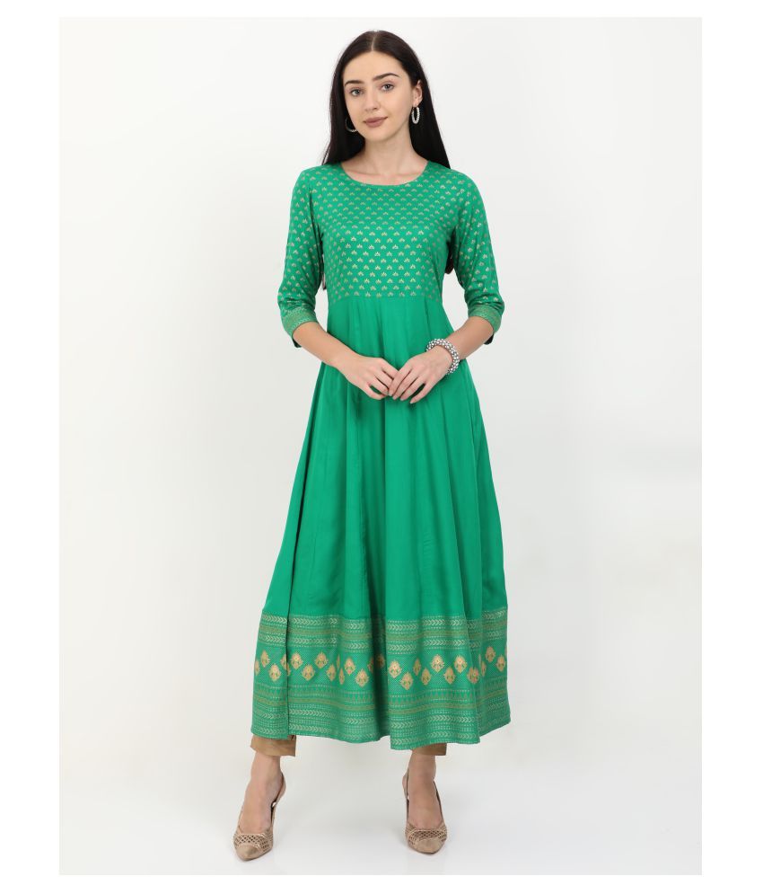     			Roar - Green Rayon Women's Flared Kurti