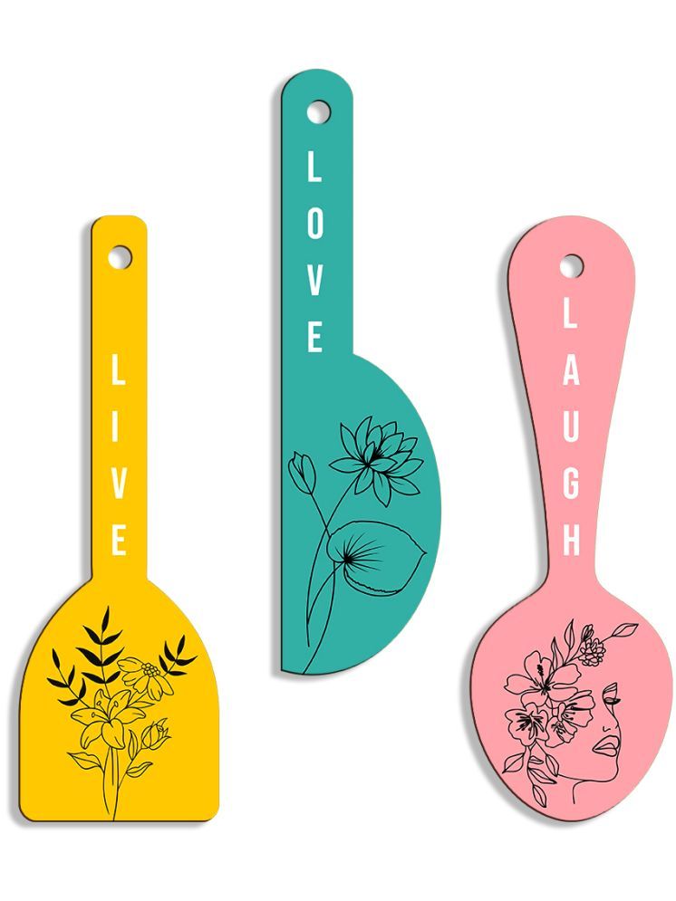     			Suveharts Wood Spoon Wall Hanging Designer Shape Decoratives Panel Pink - Pack of 3