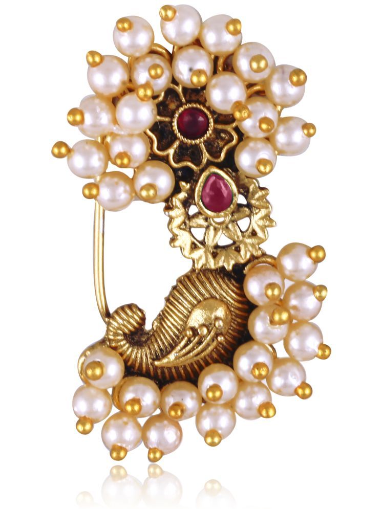     			Vivastri's Premium & Uniuqe Colourfull Pearl Beaded Alloy Gold Plated Nosepin For Women -VIVA1288NTH-PRESS-RED