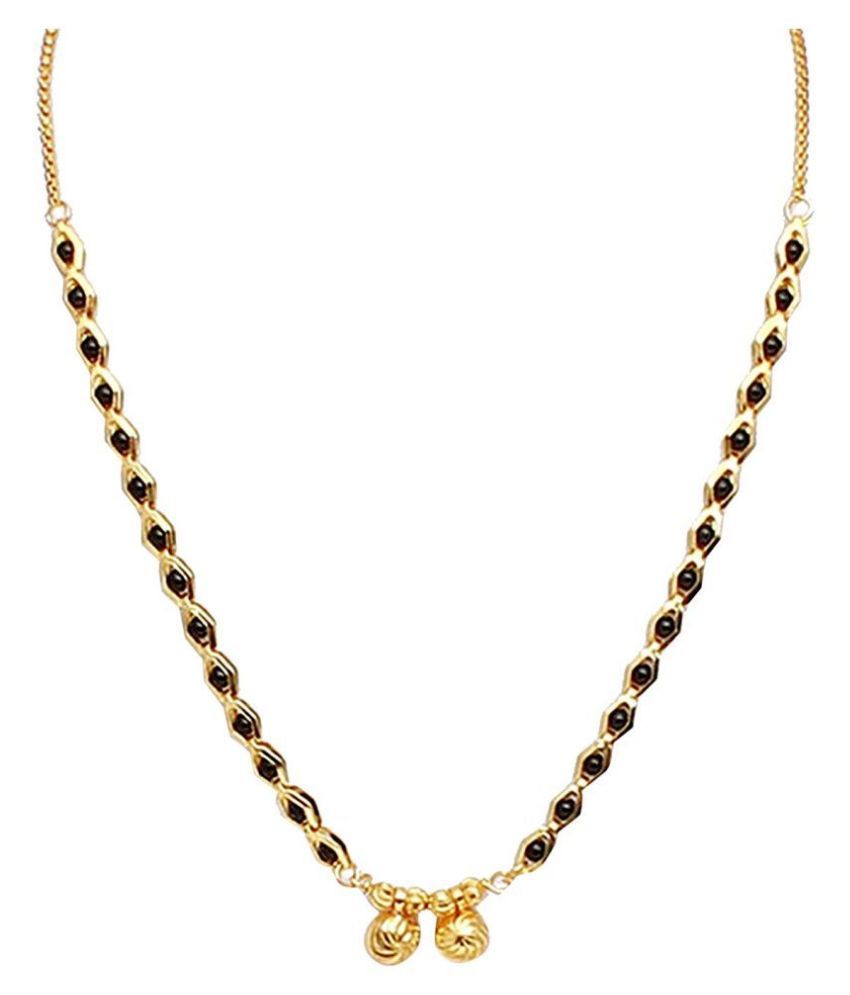     			shankhraj mall gold plated black bead short mangalsutra for women -10023