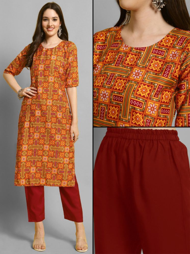     			Ethnic Basket Pack of 1 Crepe Printed A-line Women's Kurti - ( Orange )