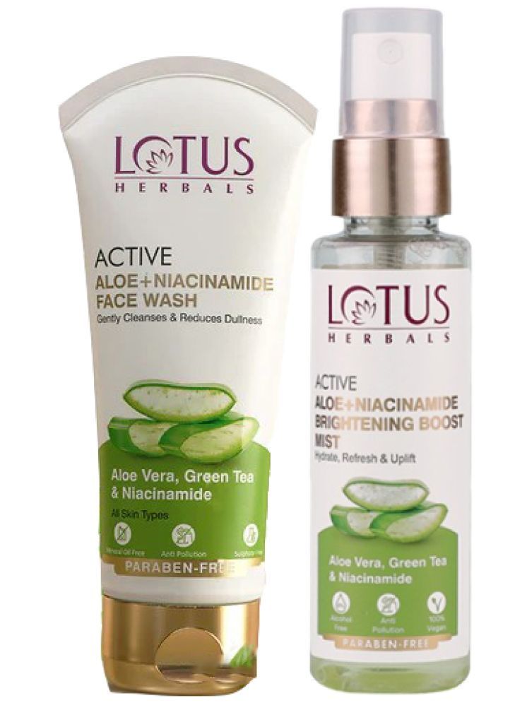     			Lotus Herbals Active Aloe , Niacinamide Brightening Boost Mist 50g , Facewash 100G (Pack of 2)