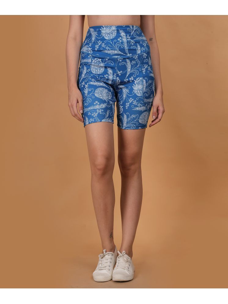     			N-Gal Blue Poly Spandex Printed Shorts - Single