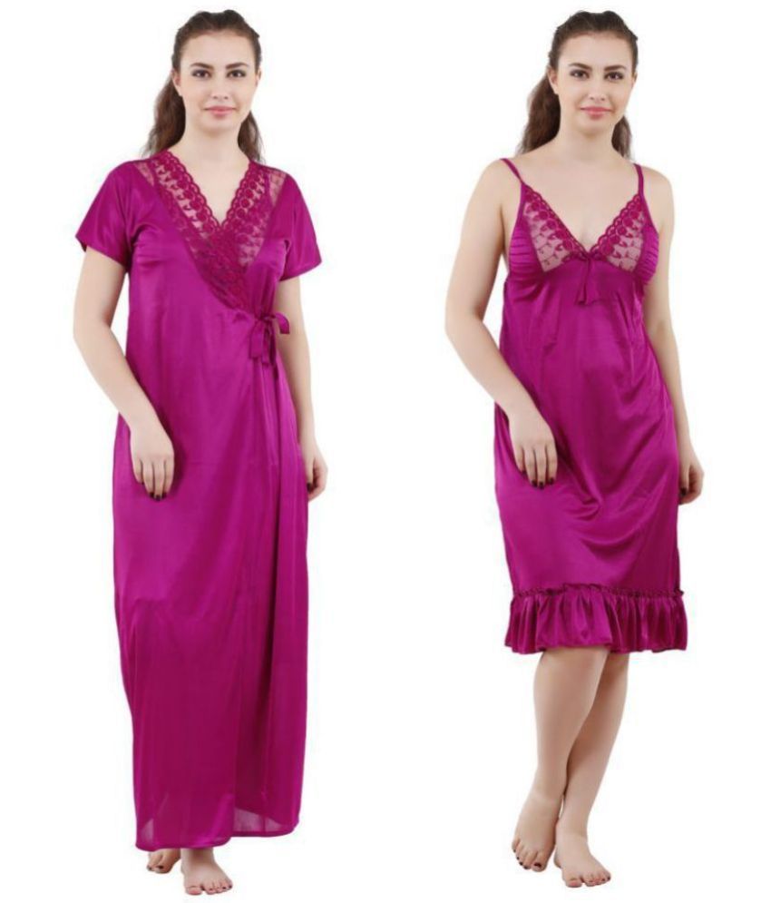     			Romaisa Satin Nighty & Night Gowns - Purple Pack of 2