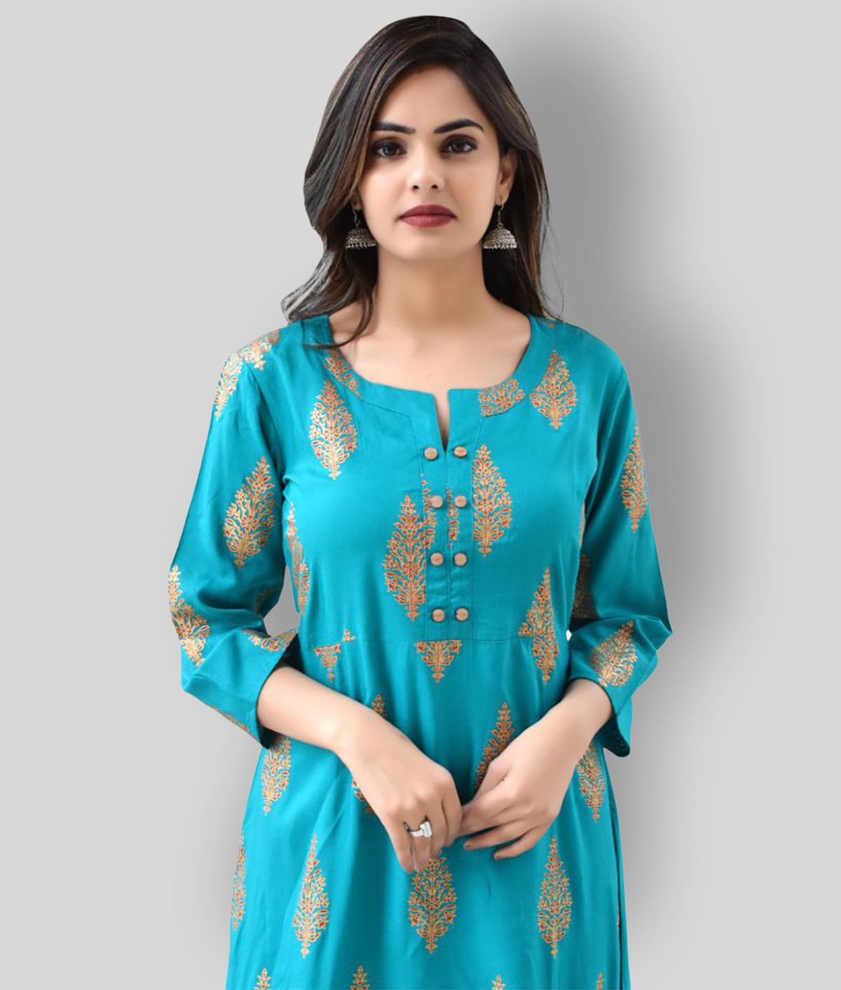     			ZAMAISHA - Turquoise Rayon Women's Flared Kurti ( Pack of 1 )