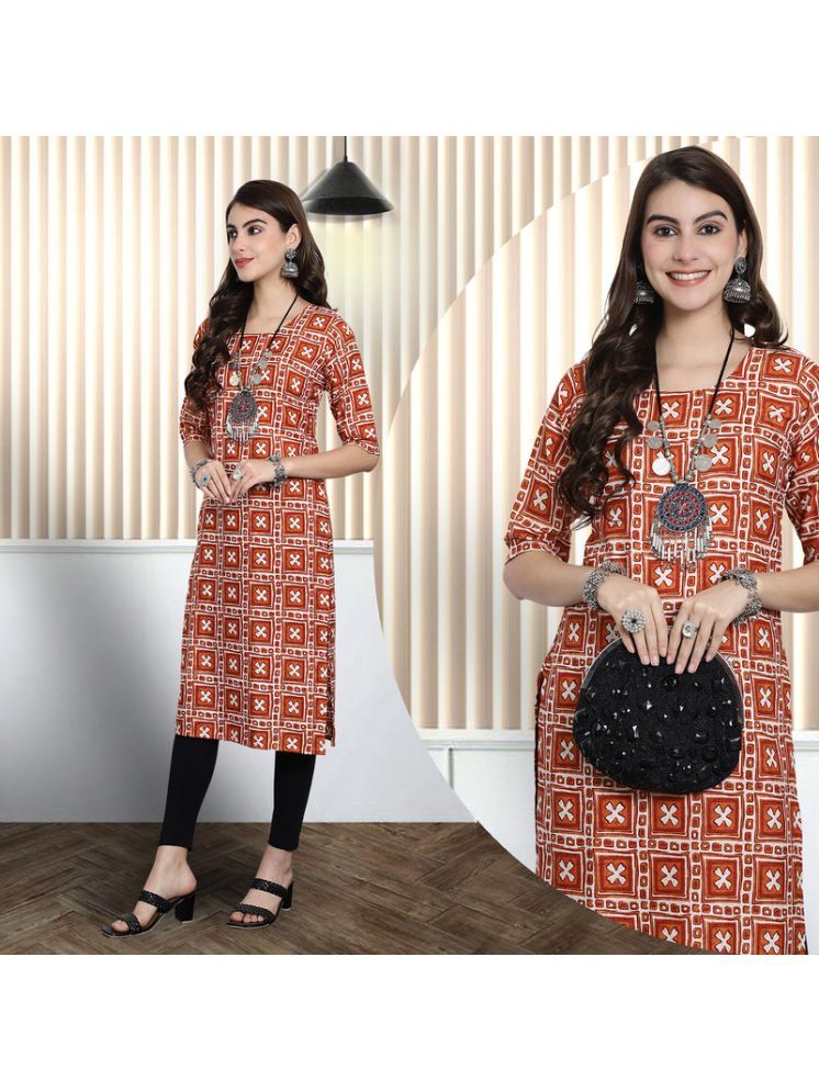     			Ethnic Basket Pack of 1 Crepe Printed A-line Women's Kurti - ( Orange )