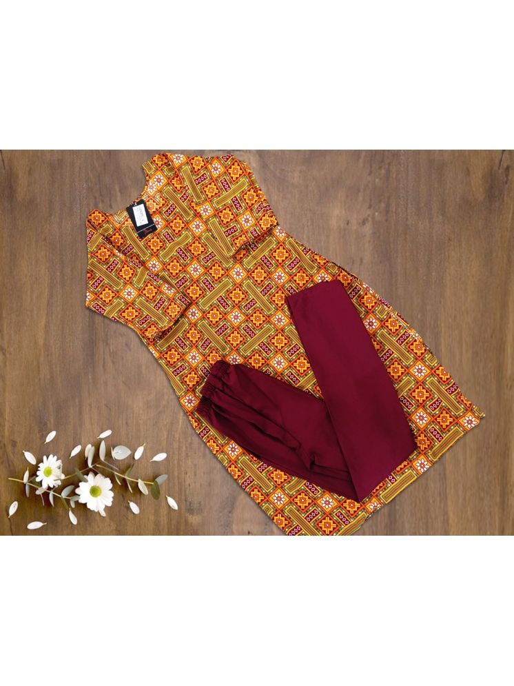     			Ethnic Basket Pack of 1 Crepe Self Design A-line Women's Kurti - ( Orange )