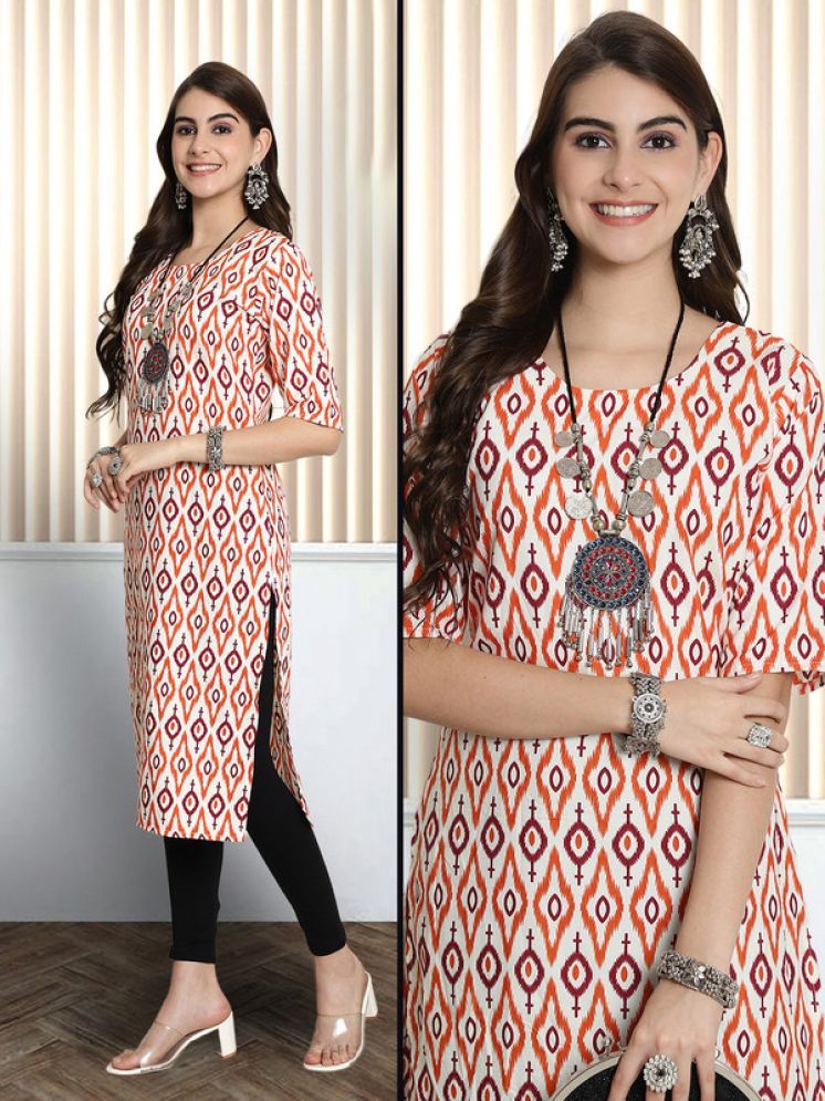     			Ethnic Basket Pack of 1 Crepe Printed Nayra Women's Kurti - ( off White )