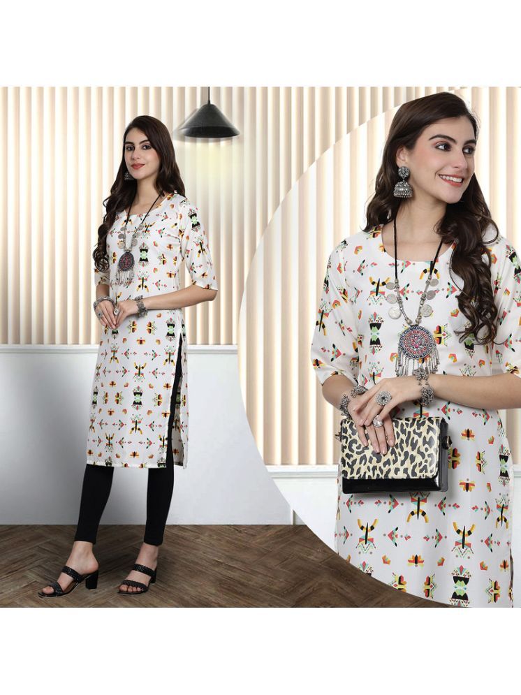     			Ethnic Basket Pack of 1 Crepe Printed A-line Women's Kurti - ( White )