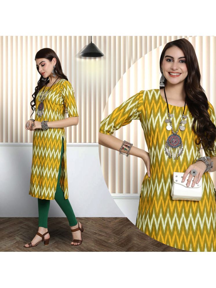     			Ethnic Basket Pack of 1 Crepe Printed A-line Women's Kurti - ( Yellow )