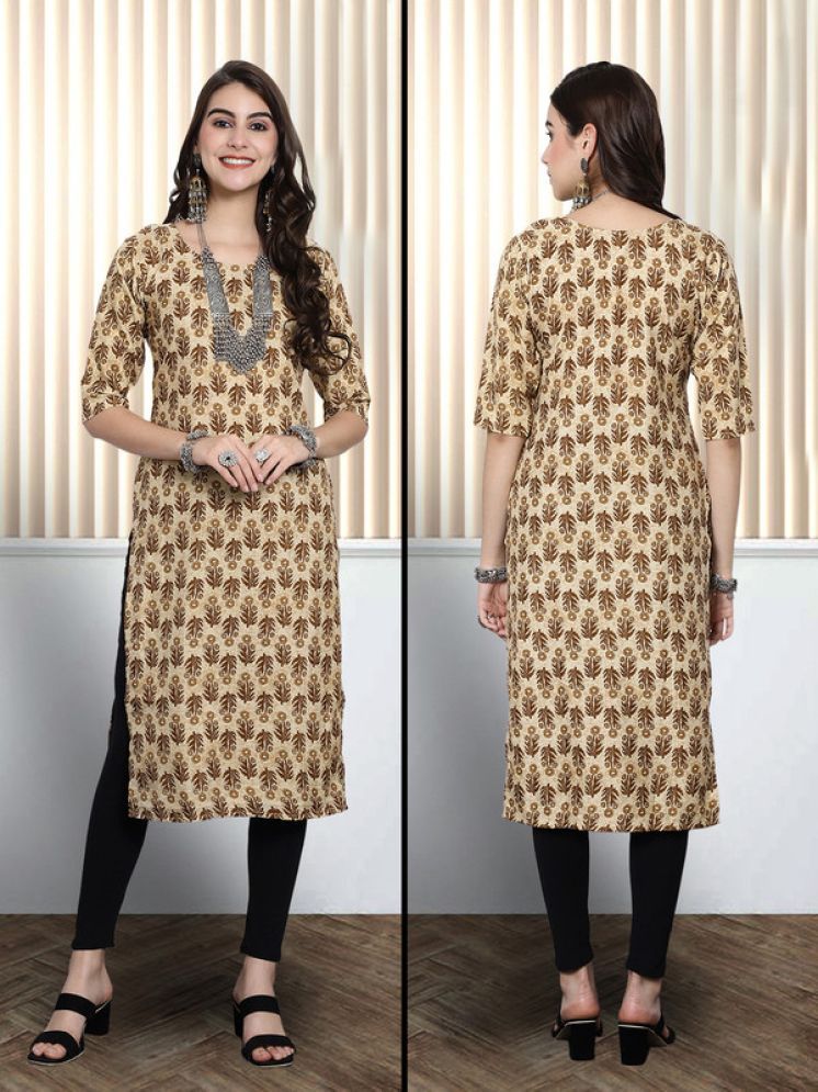     			Ethnic Basket Pack of 1 Crepe Printed Nayra Women's Kurti - ( Gold )