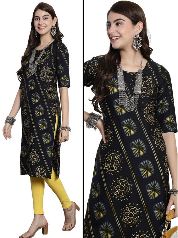     			Ethnic Basket Pack of 1 Crepe Printed Nayra Women's Kurti - ( Yellow & Black )