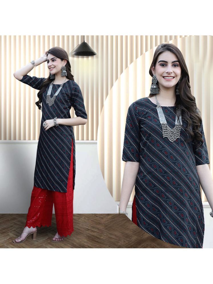     			Ethnic Basket Pack of 1 Crepe Printed A-line Women's Kurti - ( Black )