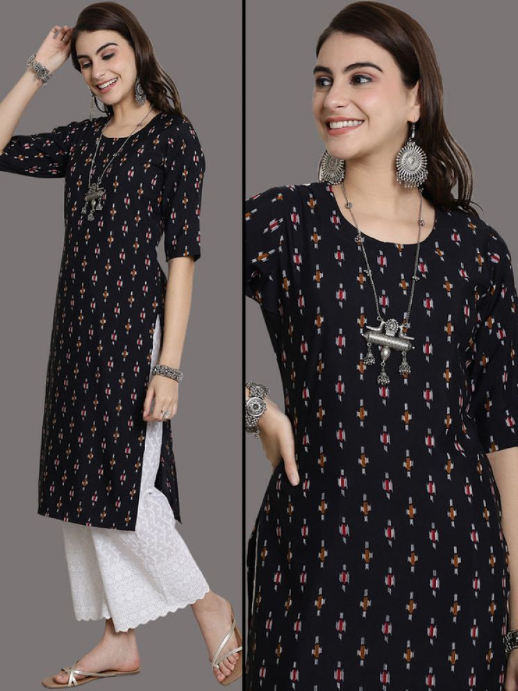     			Ethnic Basket Pack of 1 Crepe Printed Nayra Women's Kurti - ( Black )