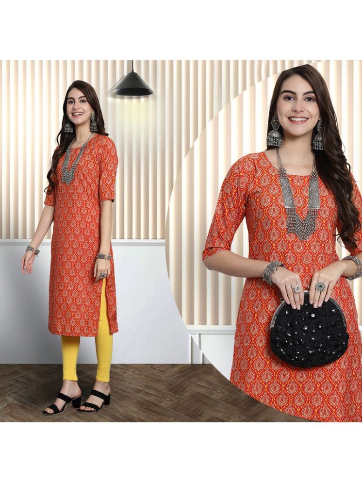     			Ethnic Basket Pack of 1 Crepe Printed A-line Women's Kurti - ( Orange )