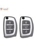 TANTRA TPU Key Cover and Metal Keychain Compatible for Hyundai i 20, Xcent,Verna Flude 3 Button Flip Smart Key Cover (Grey Pack of 2)