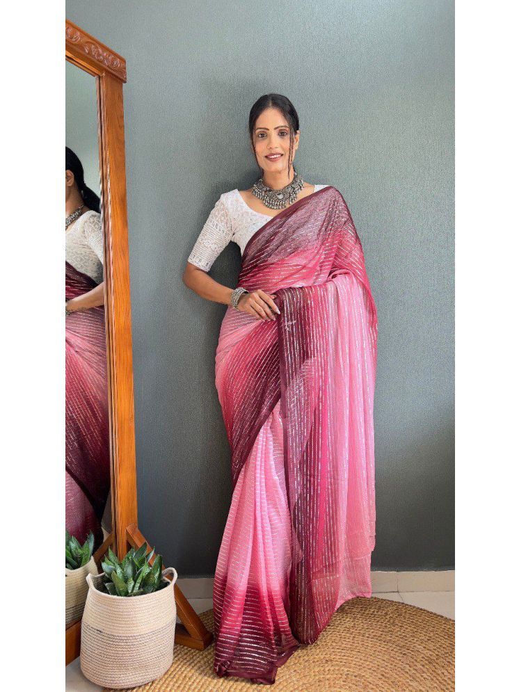     			A TO Z CART Chiffon Striped Saree With Blouse Piece - Pink ( Pack of 1 )