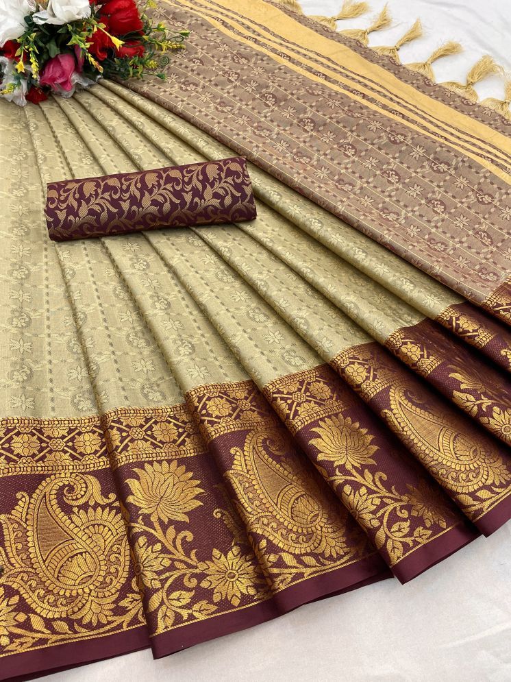     			A TO Z CART Cotton Silk Woven Saree With Blouse Piece - Brown ( Pack of 1 )