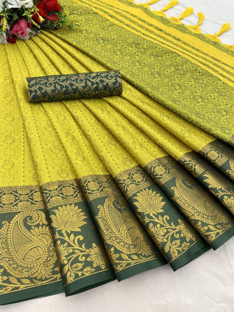     			A TO Z CART Cotton Silk Woven Saree With Blouse Piece - Green ( Pack of 1 )