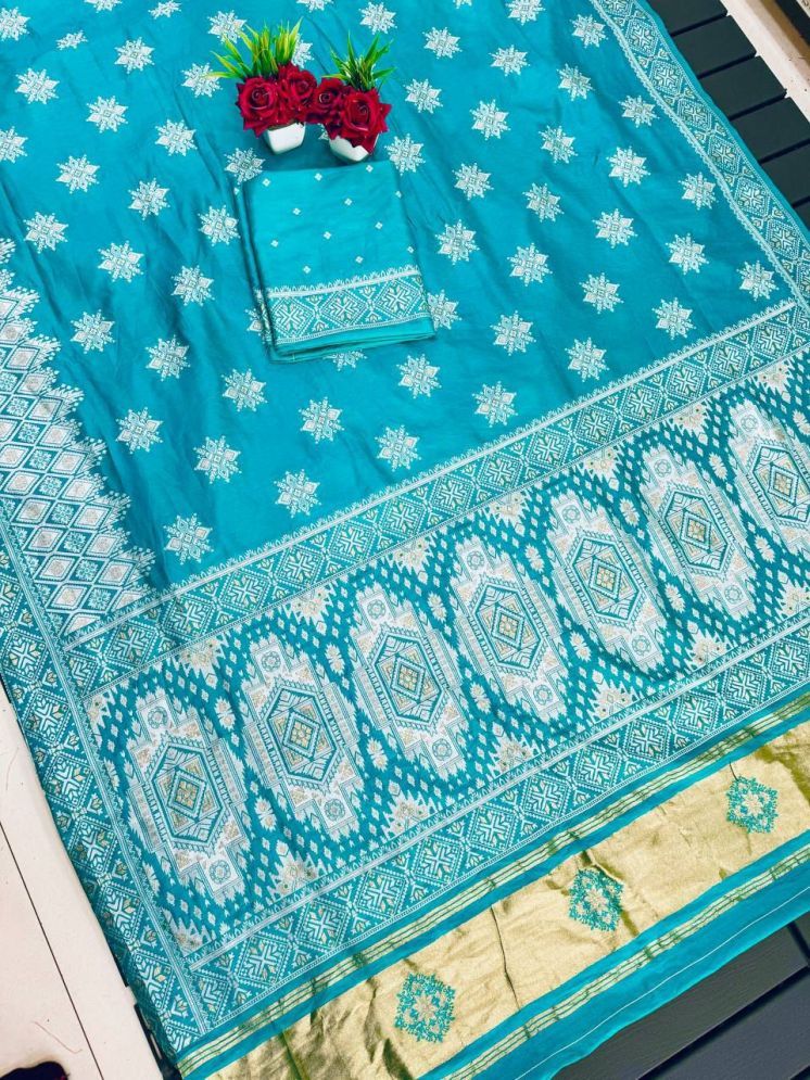     			A TO Z CART Jacquard Embellished Saree With Blouse Piece - SkyBlue ( Pack of 1 )