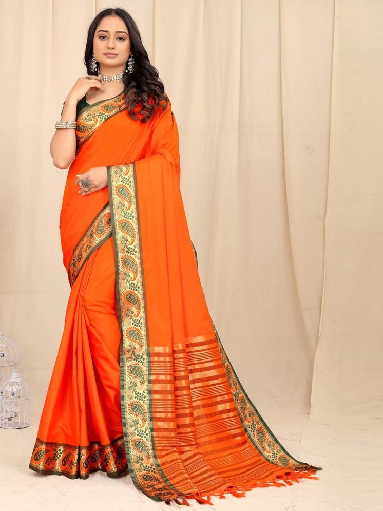     			A TO Z CART Silk Embellished Saree With Blouse Piece - Orange ( Pack of 1 )