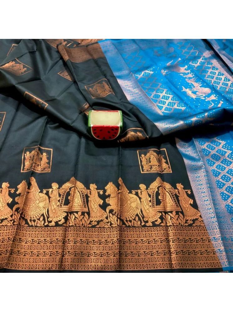     			Aika Banarasi Silk Embellished Saree With Blouse Piece - Black ( Pack of 1 )