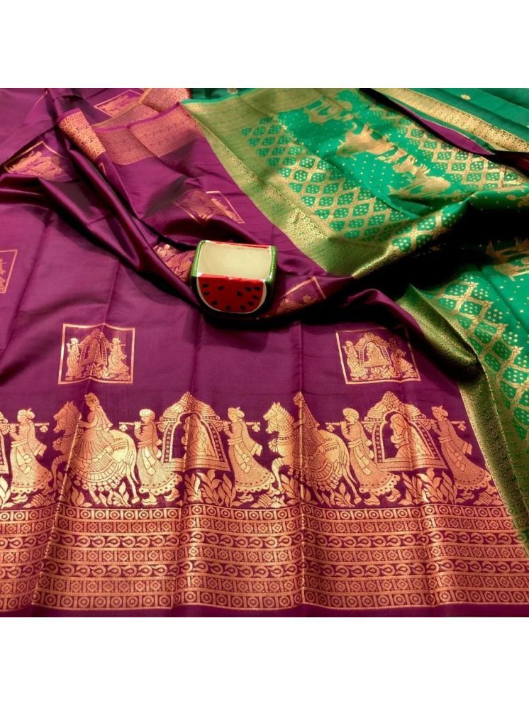     			Aika Banarasi Silk Embellished Saree With Blouse Piece - Purple ( Pack of 1 )