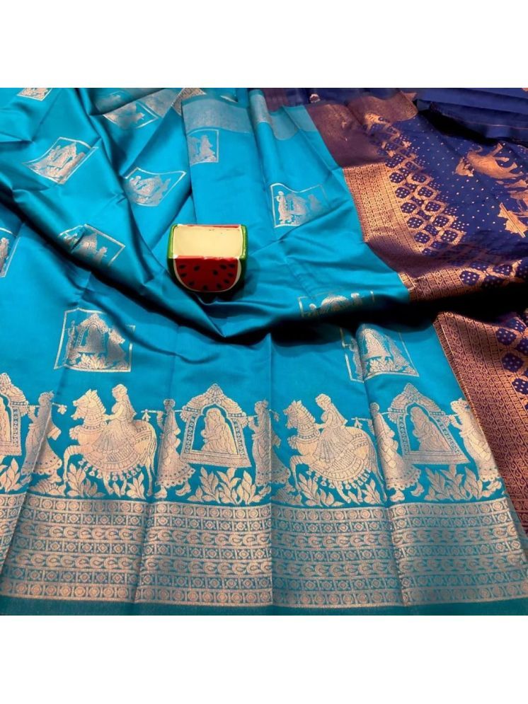     			Aika Banarasi Silk Embellished Saree With Blouse Piece - SkyBlue ( Pack of 1 )