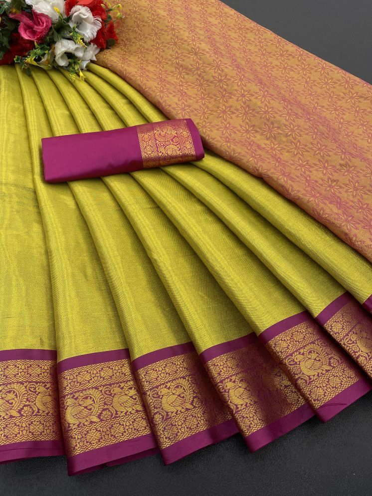     			Aika Banarasi Silk Woven Saree With Blouse Piece - Lime Green1 ( Pack of 1 )