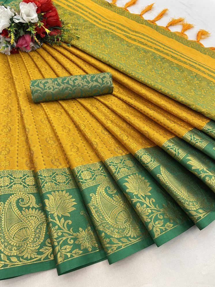     			Aika Cotton Silk Woven Saree With Blouse Piece - Mustard ( Pack of 1 )