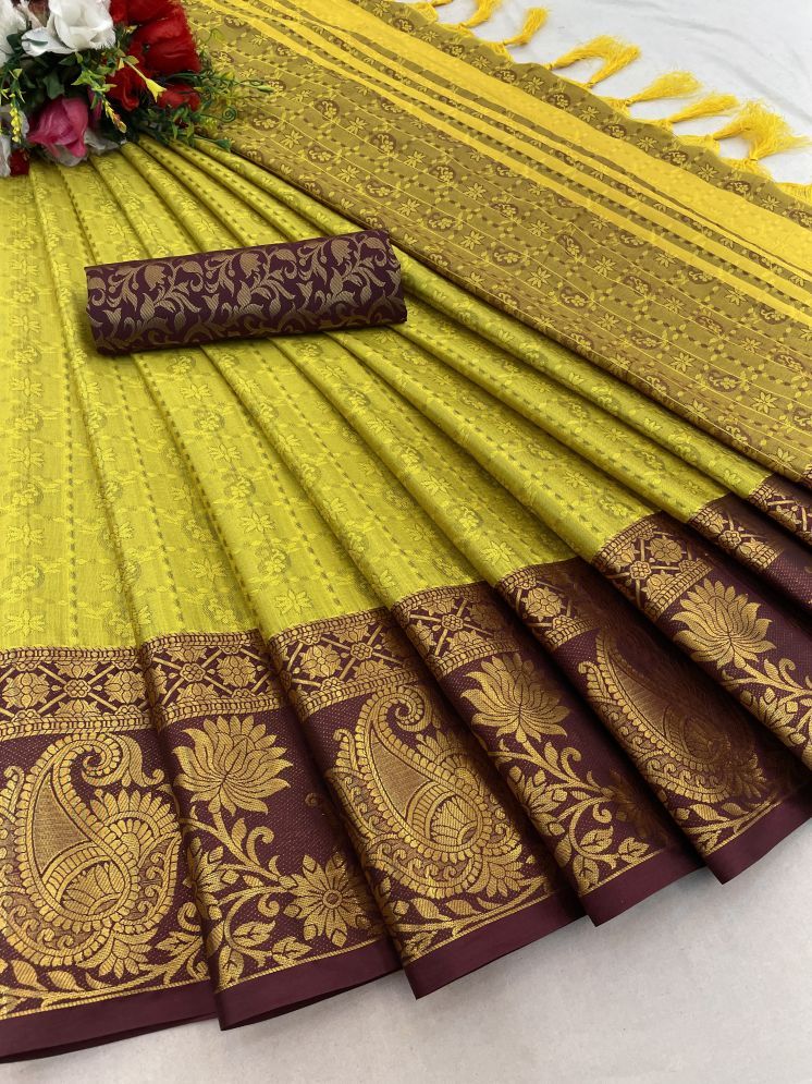     			Aika Cotton Silk Woven Saree With Blouse Piece - Lime Green1 ( Pack of 1 )