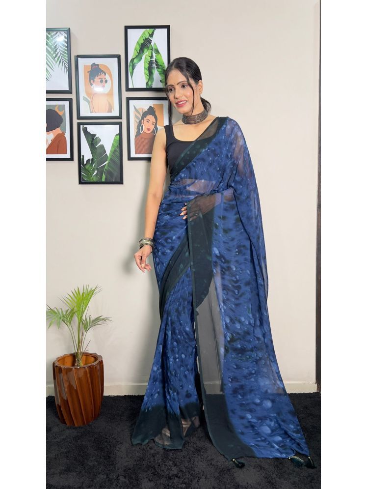     			Aika Georgette Embellished Saree With Blouse Piece - Blue ( Pack of 1 )