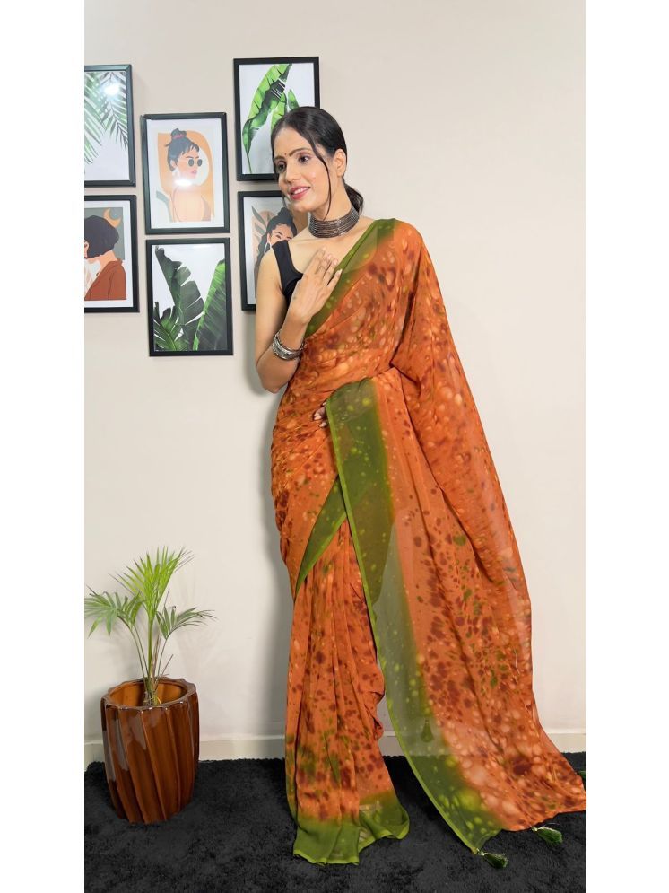     			Aika Georgette Embellished Saree With Blouse Piece - Orange ( Pack of 1 )