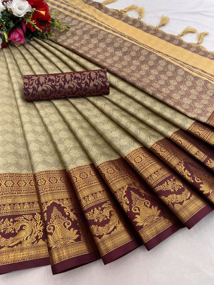     			Aika Kanjivaram Silk Woven Saree With Blouse Piece - Brown ( Pack of 1 )