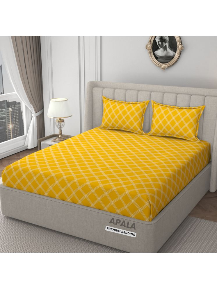     			Apala Microfiber Big Checks 1 Double with 2 Pillow Covers - Yellow