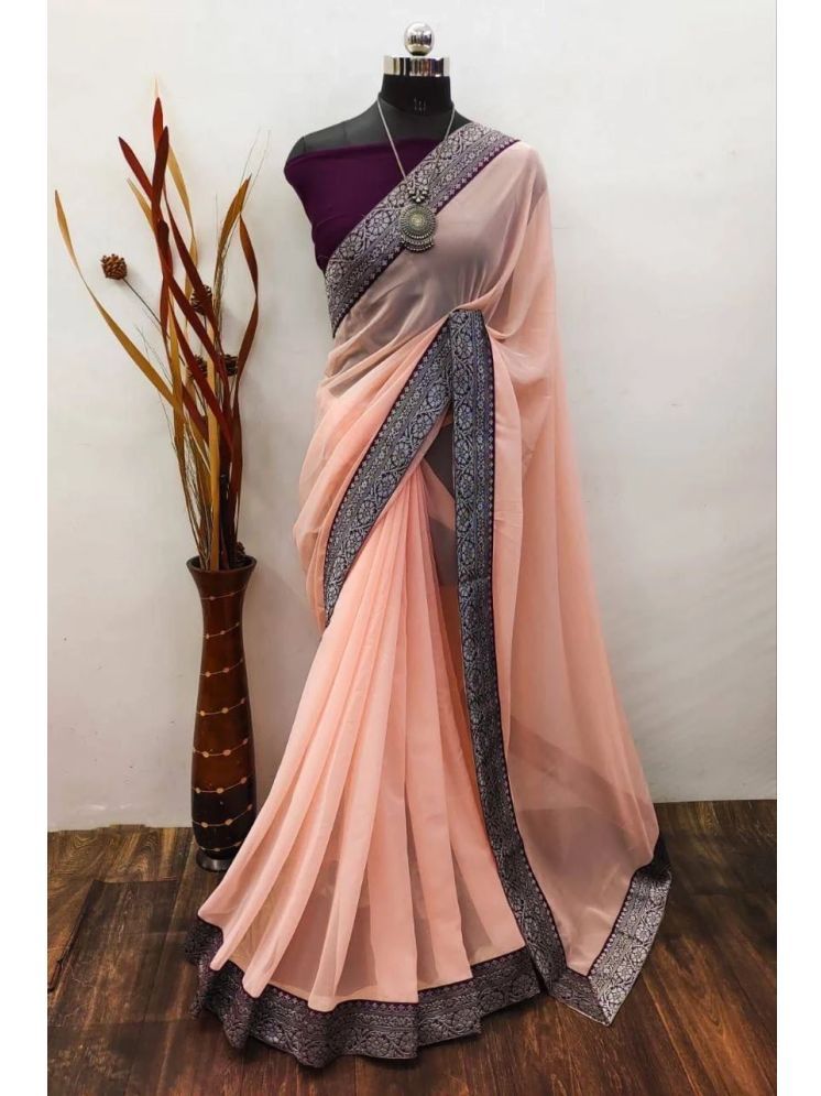     			Apnisha Banarasi Silk Printed Saree With Blouse Piece - Peach ( Pack of 1 )