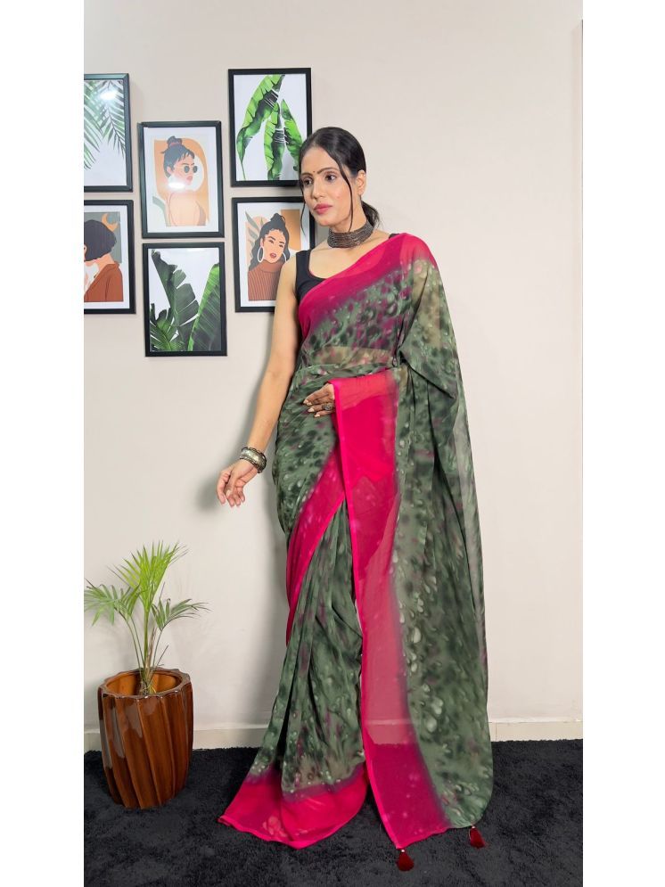     			Apnisha Georgette Printed Saree With Blouse Piece - Green ( Pack of 1 )