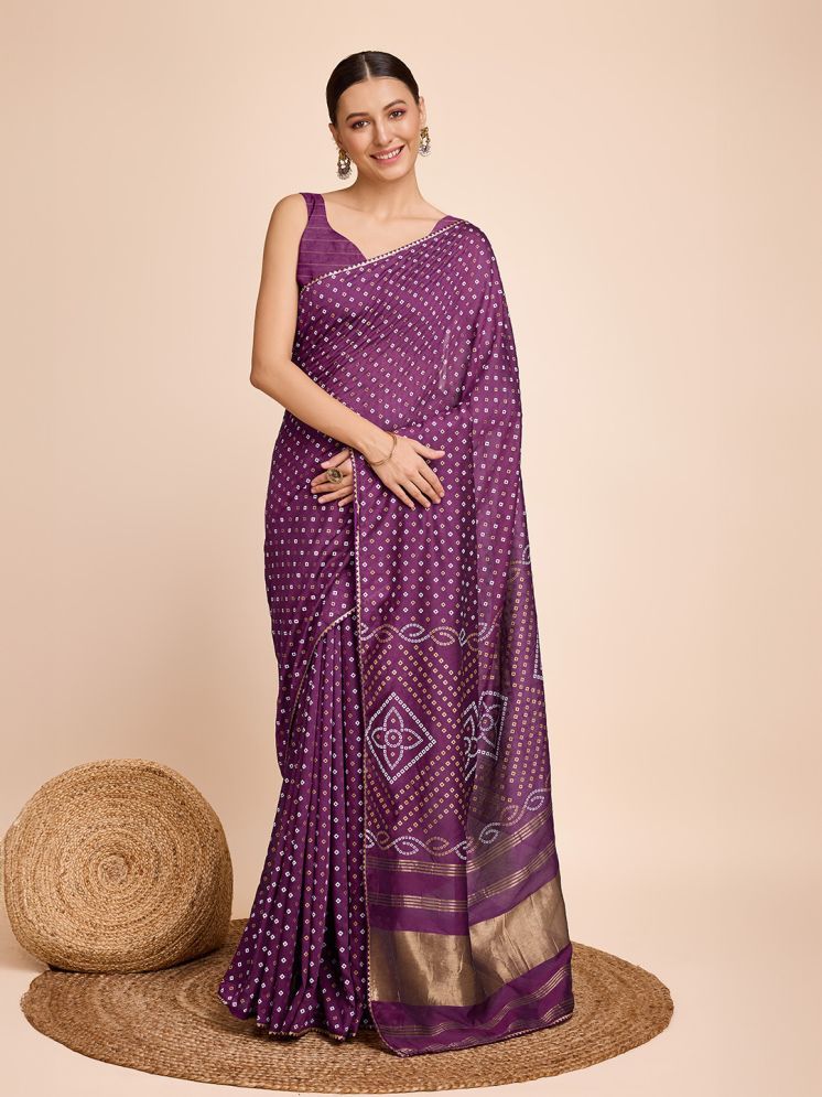     			Apnisha Silk Printed Saree With Blouse Piece - Purple ( Pack of 1 )