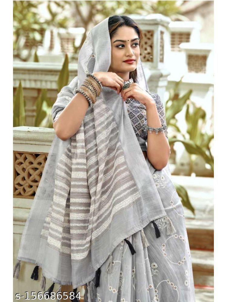     			Bhuwal Fashion Cotton Self Design Saree With Blouse Piece - Grey ( Pack of 1 )