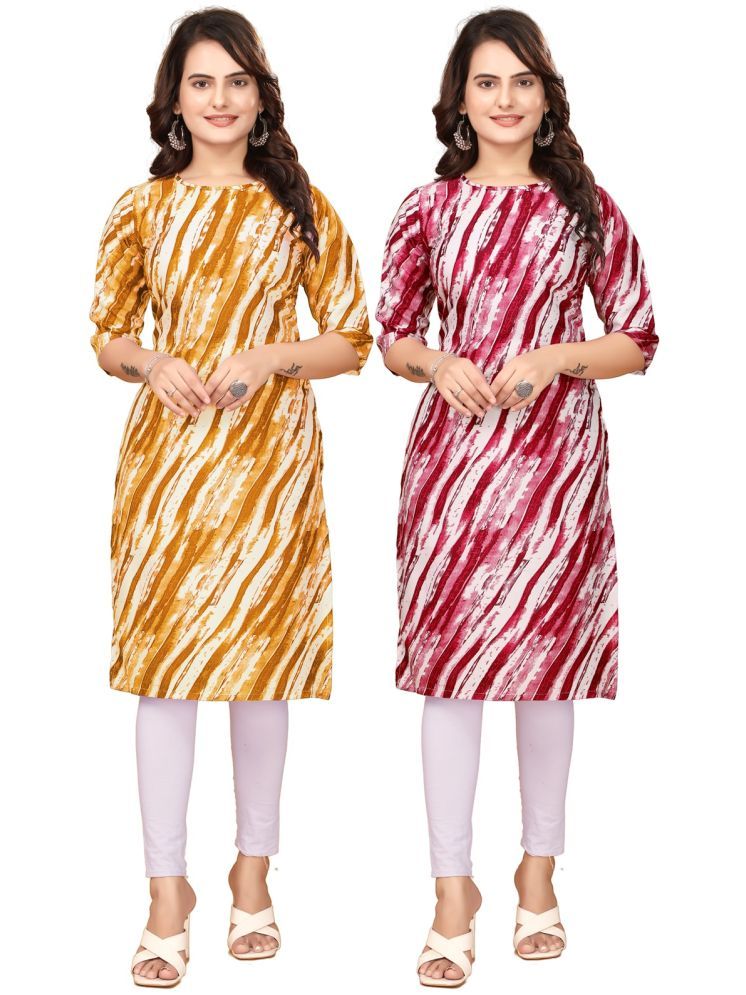     			DESIGNER DREAM Crepe Printed Straight Women's Kurti - Yellow,Red ( Pack of 2 )